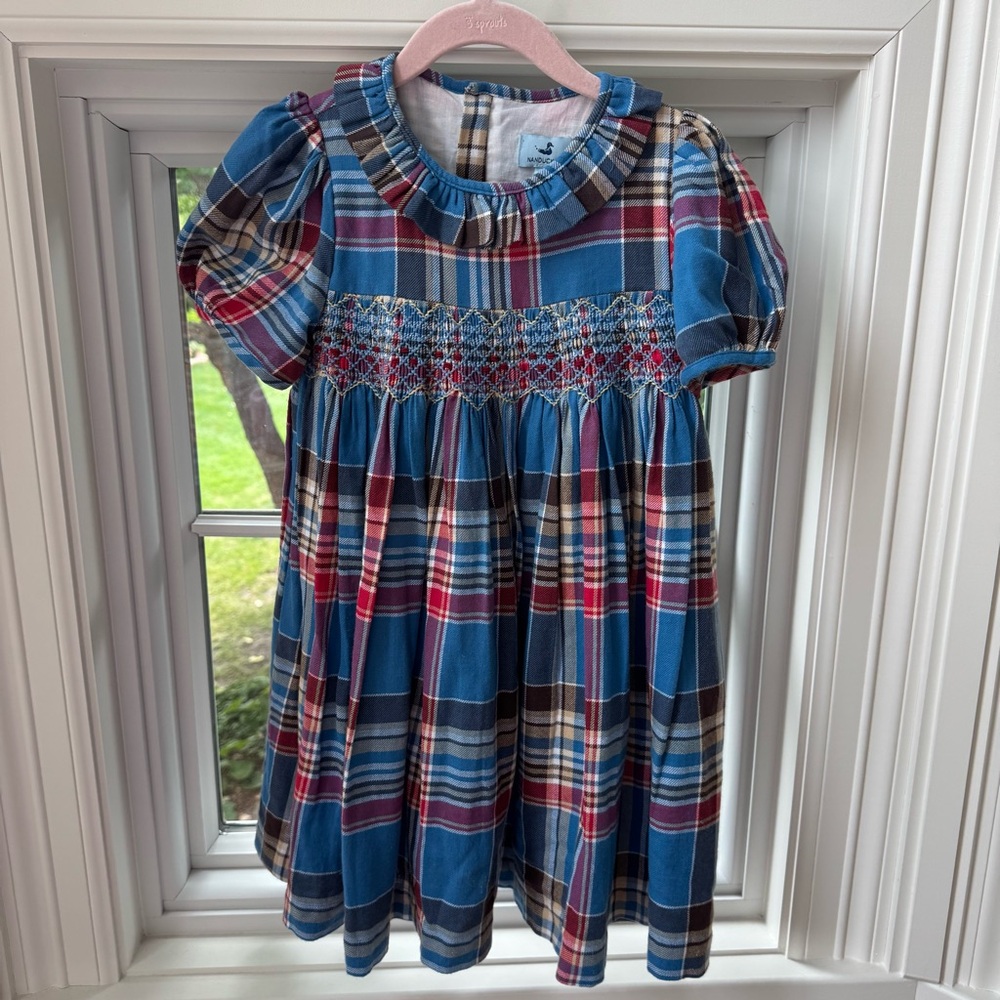 Blue Plaid Smocked Dress by Nanducket Size 5